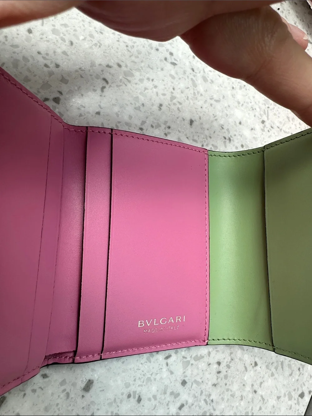 Bvlgari wallet. NWOT green and pink serpentine